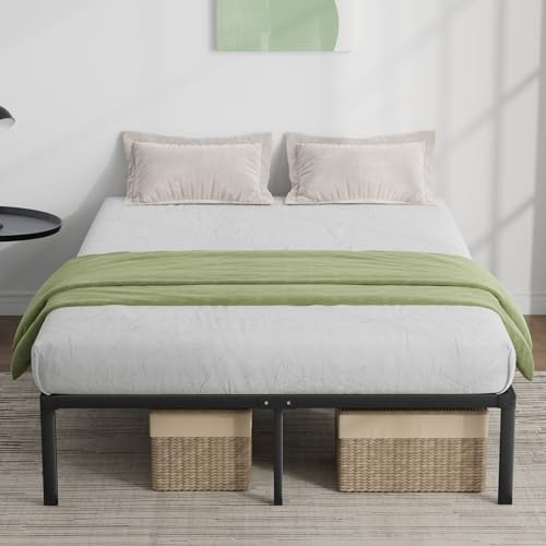 Novilla Bettgestell 150 x 190 cm, Metallbett mit Metall Lattenrosrt, Bettgestelle 30,5cm Höhe, Leichte Monrtaghe und Stauraum unter dem Bett, Schwarz