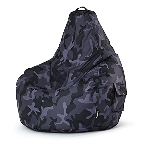 Green Bean Sitzsack mit Rückenlehne 80x70x90cm - Gaming Chair mit 230L Füllung Kuschelig Weich Waschbar - Bean Bag Bodenkissen Lounge Chair Sitzhocker Relax-Sessel Gamer Gamingstuhl Camouflage