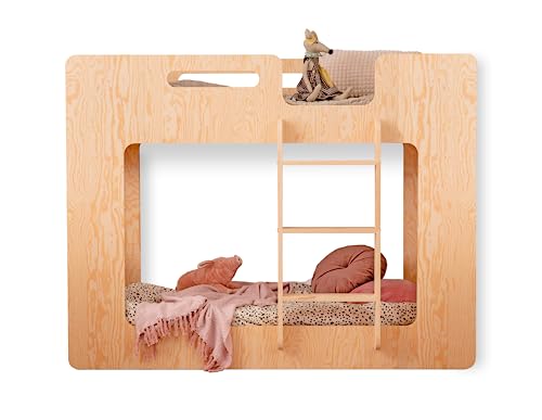 SMARTWOOD Mimi P - Leiter Rechts Etagenbett 70x140 mit Lattenrost und Rausfallschutz - Kinderbett für Jungen und Mädchen - Montessori Bett mit Rausfallschutz und Lattenrost Natural Holz 140x70 cm