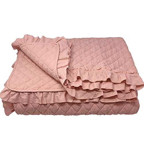 HOMELEVEL Tagesdecke Bett & Sofaüberwurf 240cm x 220cm Bettüberwurf Sofa Tages Decken Betthusse XXL Decke Überwurf Altrose Rüschen
