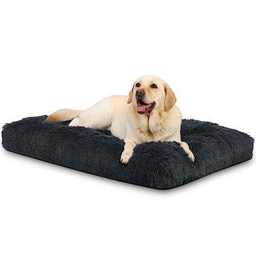 KSIIA Hundebett Grosse Hunde Waschbar, Plüsch Hundekissen flauschig, 105x70cm, rutschfeste Unterseite, Hundematte für große, mittelgroße Hunde, Hundekorb Hundematratze Haustierbett Schattengrau