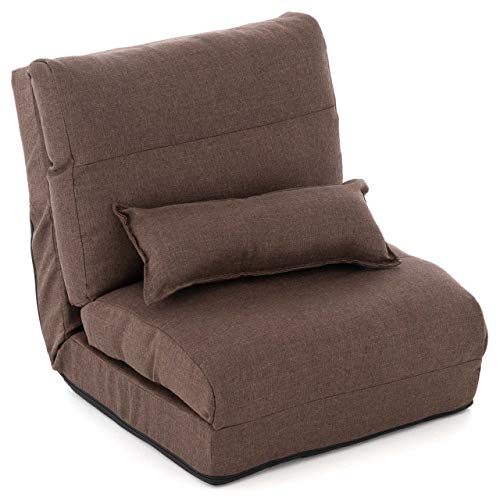 Nexos Trading Schlafsessel 220x60x14 cm verstellbar Comfort Jugendsessel Gästebett klappbar Sitzsack Klappbett Sessel mit Kissen Bodensofa Lounger Einzelsofa Multifunktionsstuhl Farbe wählbar (Braun)