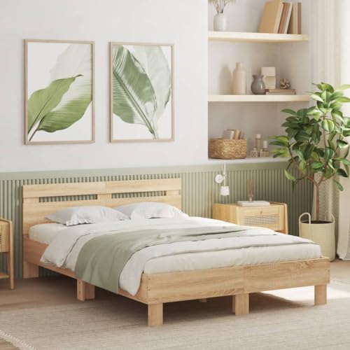 Faroom Holzbett Futonbett Bett 120x190 cm mit Lattenrost & Kopfteil, Bettrahmen Holzwerkstoff Einzelbett Doppelbett Bettgestell Sonoma-Eiche