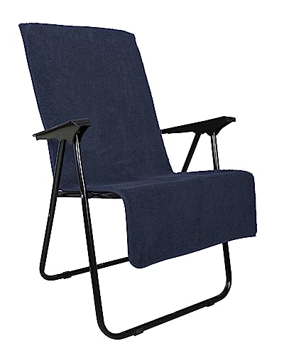 LAYNENBURG 2er-Set Premium Frottee Schonbezug für Gartenstuhl - 100% Baumwolle - Oeko-TEX 100 - Handtuch-Bezug Hochlehner - Stuhl-Bezug mit Umschlag für Camping-, Liege-Stuhl (65x130 cm blau)
