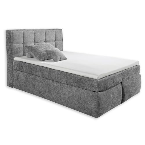 MICHIGAN 6 Boxspringbett 140x220, Stahlgrau - Bequemes Doppelbett mit 7-Zonen Federkern Wendematratze & Kaltschaum Topper - 150 x 128 x 245 cm (B/H/T)