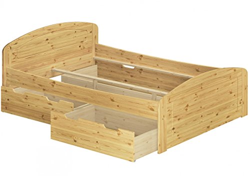 Erst-Holz® Funktionsbett Überlänge 160x220 Doppelbett Bettkasten Holzbett Massivholz 60.50-16-220 oR