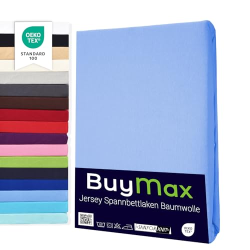 Buymax Spannbettlaken 70x140cm Baumwolle 100% Kinderbett Spannbetttuch Baby Bettlaken Jersey, Matratzenhöhe bis 15 cm, Farbe Hellblau