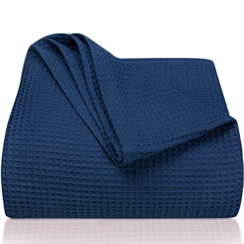 LAYNENBURG Premium Tagesdecke 150 x 200 cm - Waffelpique 100% Baumwolle - leichte Sommerdecke Waffeloptik - Baumwolldecke als Bett-Überwurf, Sofa-Überwurf, Couch-Überwurf - Sofa-Decke (blau)