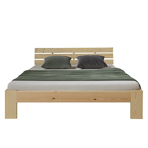 Homestyle4u 1839, Holzbett 180x200 mit Lattenrost Holz Natur Doppelbett Betttgestell Kiefer Massivholz Schlafzimmer