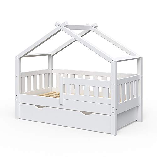 VitaliSpa Hausbett Design, Weiß, 70x140 cm mit Schublade
