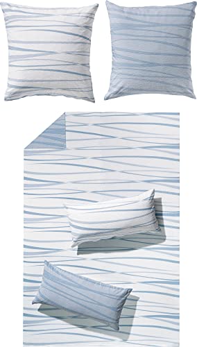 Erwin Müller Wende-Bettwäsche, Bettgarnitur, Seersucker blau Größe 135x200 cm (40x80 cm) - bügelfrei, pflegeleicht, mit praktischem Reißverschluss (weitere Farben, Größen)