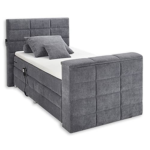 Stella Trading DENVER 6 Boxspringbett 120x200 elektrisch verstellbar, Anthrazit - Bequemes Doppelbett mit motorisierter TV-Halterung - 134 x 123 x 240 cm (B/H/T)