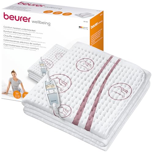 Beurer UB 90 Komfort Wärme-Unterbett, anschmiegsame Wärmebettunterlage mit zwei Temperaturzonen und je 9 Temperaturstufen, mit Rückschaltautomatik und Eco-Control,150 x 80 cm,maschinenwaschbar,75 Watt