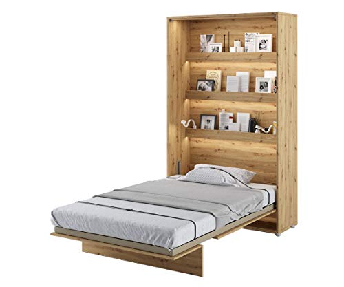 Schrankbett Bed Concept, Wandklappbett mit Lattenrost, V-Bett, Wandbett Bettschrank Schrank mit integriertem Klappbett Funktionsbett (BC-02, 120 x 200 cm, Artisane Eiche, Vertical)