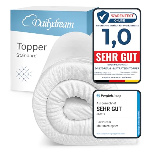 Dailydream Matratzen Topper 140x200cm | Memory Foam | 5cm hoch | Edition Standard, Model M | Zertifiziert & ergonomisch für unbequeme Matratze, Boxspringbett & Gästebett | Mattress Topper 140x200