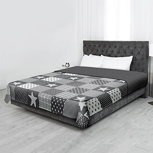 Home & Living Tagesdecke 220x240cm (Anthrazit) - Öko-Tex 100 - Bettüberwurf Sofaüberwurf Bettdecke - Gesteppte Decke
