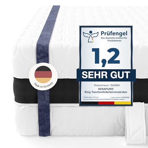 verapur Taschenfederkernmatratze 100 x 220 cm, H3, mit 7-Zonen, King Ortho Luxe Hypersoft Matratze, waschbarer Bezug, Öko-Tex, 30cm hoch