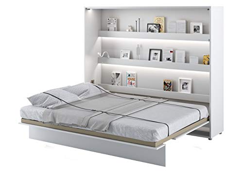 Schrankbett Bed Concept, Wandklappbett mit Lattenrost, V-Bett, Wandbett Bettschrank Schrank mit integriertem Klappbett Funktionsbett (BC-14, 160 x 200 cm, Weiß/Weiß, Horizontal)