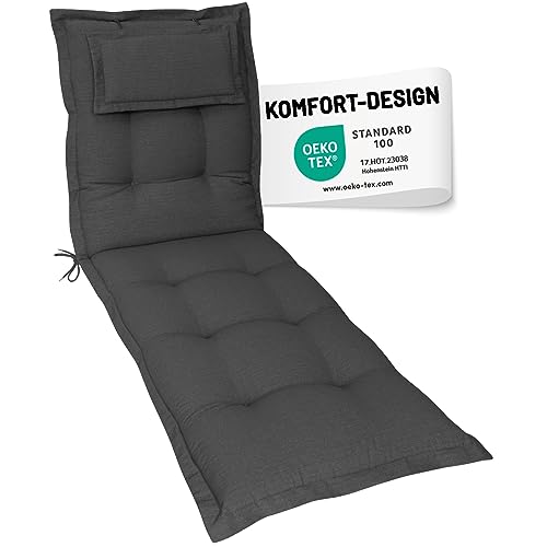 Herlag Liegenauflage AVA 190x60x9cm | Extra Dickes Liegepolster 9cm mit Kopfpolster | Polsterauflage für Gartenliege mit Deluxe-Komfort | Öko Tex 100 | Anthrazit