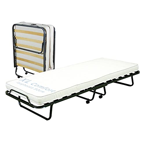 Cortassa - Klappbett XL Comfort mit Matratze aus Polyurethan, Höhe 10 cm, Gestell aus Einzelbett mit Lattenrost aus Holz, 90 x 200 cm, platzsparendes Bett mit Rollen