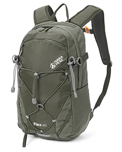 Terra Peak Wanderrucksack 20L Damen Herren Flex 20 olivegrün klein - Outdoor Reise-rucksack für Handgepäck - Daypack leicht wasserdicht zum Wandern und Sport-aktivitäten - abnehmbarer Hüftgurt