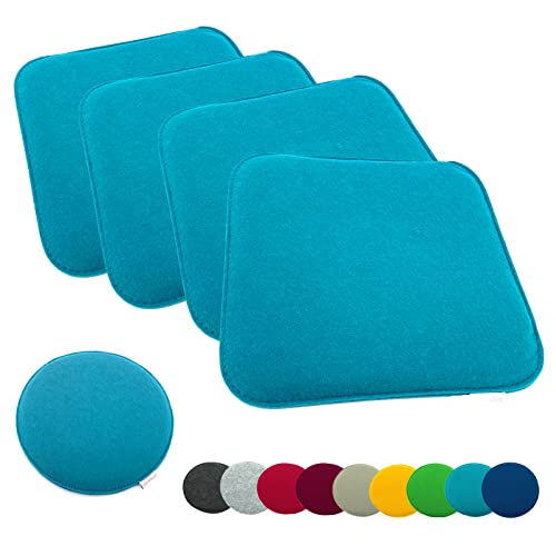 heimtexland ® 4er Pack Sitzkissen Filz 35x35 cm eckig Aqua Blau Filzkissen Stuhlkissen Polster Auflage Kissen Typ631