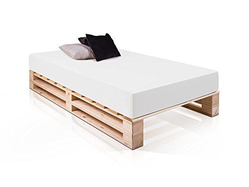PALETTI Massivholzbett Duo Holzbett Palettenbett Bett aus Paletten mit 11 Leisten, Palettenmöbel Made in Germany, 120 x 200 cm, Fichte Natur
