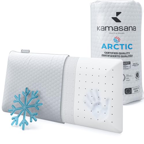 KAMASANA Arctic Kühlendes Nackenstützkissen 40x80 - Ergonomisches Kopfkissen Nackenschmerzen - Orthopädisches Kissen Memory Foam - Längere Lebensdauer, Kühlende Technologie Made in Spain