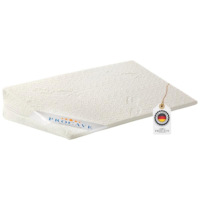 PROCAVE Bettkeil | keilförmiges Schaumstoffkissen | atmungsaktive Matratzenerhöhung | Made in Germany | AloeVera-Doppeltuch-Bezug | 70 cm x 45cm x 15/1cm
