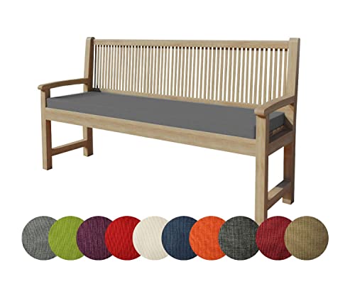 chilly pilley Bankkissen Bankauflage Polsterauflage Reißverschluss mit Schlaufen Kissen für Gartenbank Gartenbankauflage für Gartenmöbel Sitzkissen & Rückenkissen Outdoor (180 x 40 x 5 cm, Grau)