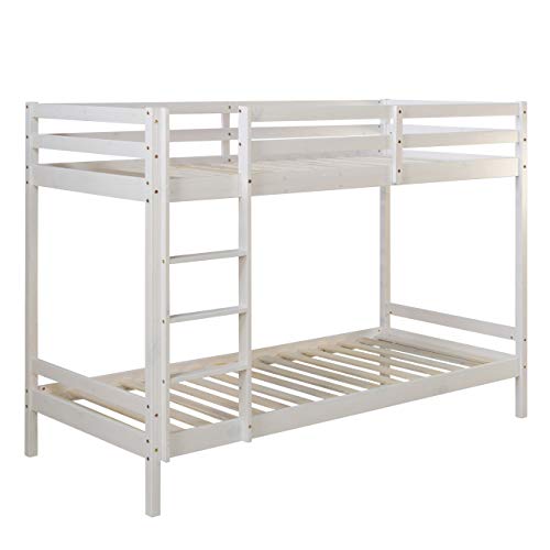 Homestyle4u 1431, Kinderbett Etagenbett 2 Kinder 90x200 mit Lattenrost Hochbett Weiß Bettgestell Kiefer Massivholz