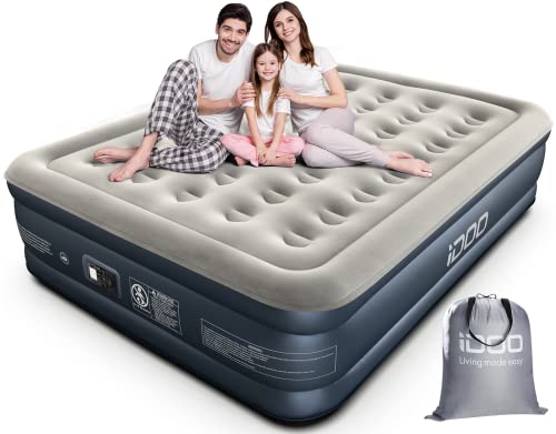iDOO Queen Luftmatratze, Luftbett Selbstaufblasend mit Elektrischer Luftpumpe, Schnelles Aufblasen/Luftablassen in 3 Minuten aufblasbare matratze, für Campingausflüge urlaube 152x203x38cm 295kg MAX