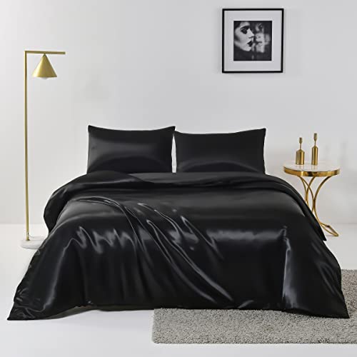 Chanyuan 3 TLG. Seide Satin Bettwäsche Set | Bettdeckenbezug 200x220 cm mit Kopfkissenbezug 80x80 cm | Anthrazit | 2 teilig Bettgarnitur | Baumwolle Bettbezug mit Reißverschluss