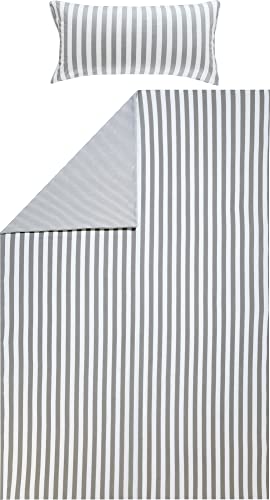 Erwin Müller Wende-Bettwäsche, Bettbezug, Kissenbezug Single-Jersey Streifen silber-weiß Größe 200x220 cm (2x 40x80 cm) - temperaturausgleichend, formstabil, pflegeleicht, mit praktischem Reißverschlu