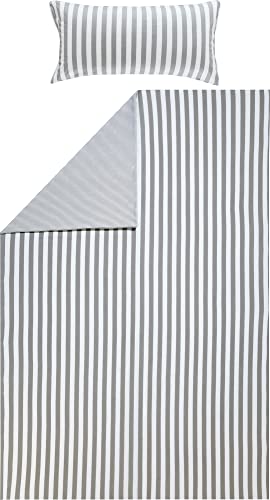 Erwin Müller Wende-Bettwäsche, Bettbezug, Kissenbezug Single-Jersey Streifen Silber-weiß Größe 135x200 cm (80x80 cm) - temperaturausgleichend, formstabil, pflegeleicht, mit praktischem Reißverschluss