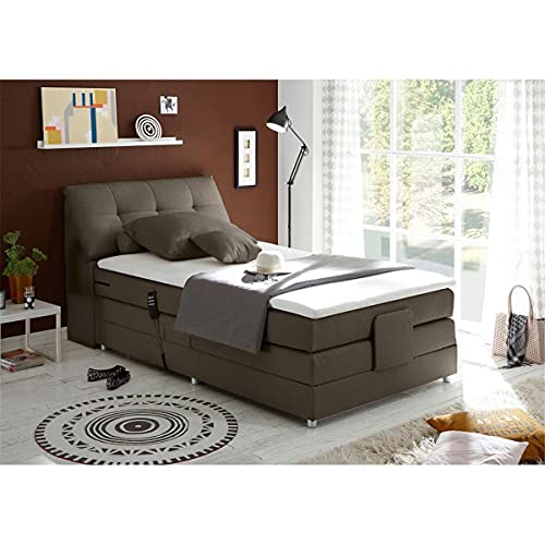 Lomadox Boxspringbett Hotelbett Einzelbett Jugendbett, Artemis Stone, 120x200 cm, elektr. verstellbar, Kopfteil aufklappbar, 7-Zonen Taschenfederkern-Matratze H2, Visco-Topper