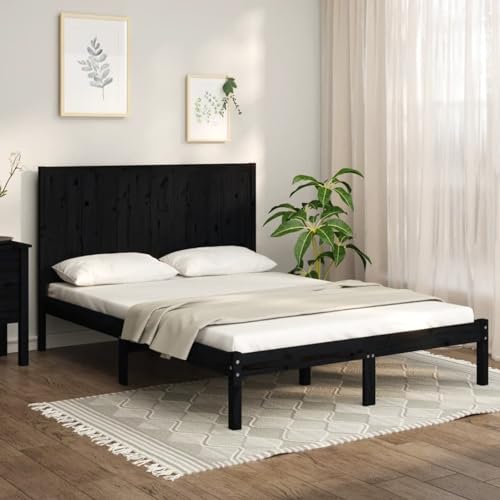 qohoio Massivholzbett Bettgestell Bed Frame Bett Mit Bettkasten Hausbett Bett Massivholz Schwarz Kiefer 120x190 cm - 3105704