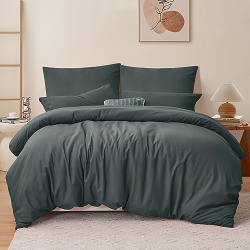 RUIKASI Bettwäsche 200x220 3teilig Grau - Bettbezug 200 x 220 Set Anthrazit mit Kissenbezüge, Bettwäsche-Sets 200x220cm aus Mikrofaser mit Reißverschluss Weich und Bügelfrei
