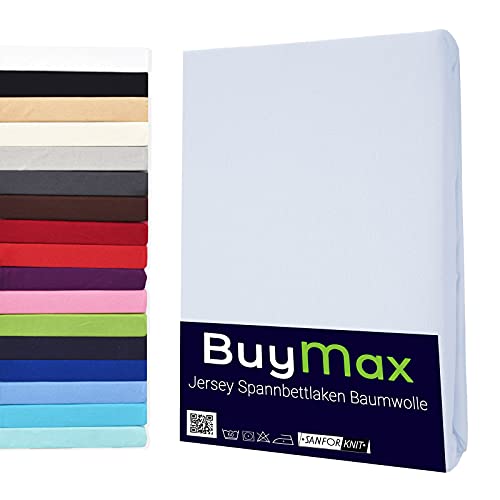 Buymax Spannbettlaken 140x200cm Doppelpack 100% Baumwolle Spannbetttuch Bettlaken Jersey, Matratzenhöhe bis 25 cm, Farbe Weiß