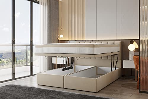 TRADA Boxspringbett Bond mit Bettkästen Doppelbett mit Matratze Polsterbett (180 x 200 cm, Beige)
