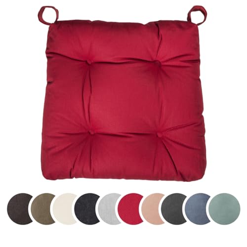 sleepling 4er Set Stuhlkissen, Sitzkissen Eva für Indoor und Outdoor, mit Klettverschluss, 100% Baumwolle, Made in EU, Maße: 40 (vorne), 35 (hinten) x 38 x 7 cm, rot