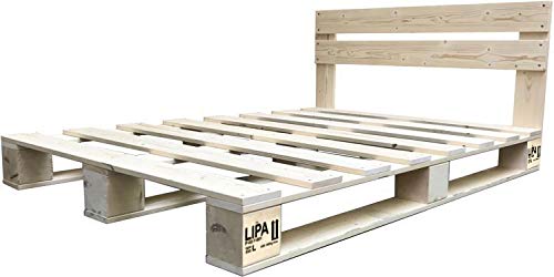 LIPA Palettenbett mit Kopfteil Massivholzbett 180x200 Bett Holz 180cm Holzbett (180 x 200 cm)