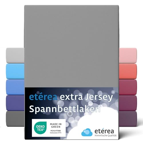 ETÉREA Jersey Boxspringbett Spannbettlaken 240x220cm - BIS 35CM - Bettlaken Spannbetttuch 240x220cm - Bed Sheets Matratzenbezug - Boxspring Spannbettlaken Baumwolle - OEKOTEX Made in Green - Frostgrau