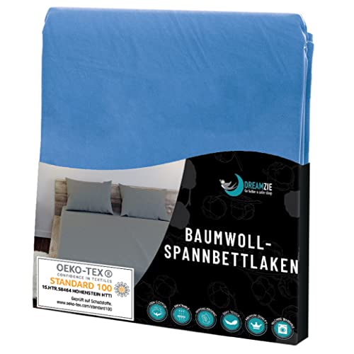 Dreamzie - Spannbettlaken 80x160cm - Baumwolle Oeko Tex Zertifiziert - Blau - 100% Jersey Spannbettlaken 80x160 Kinderbett