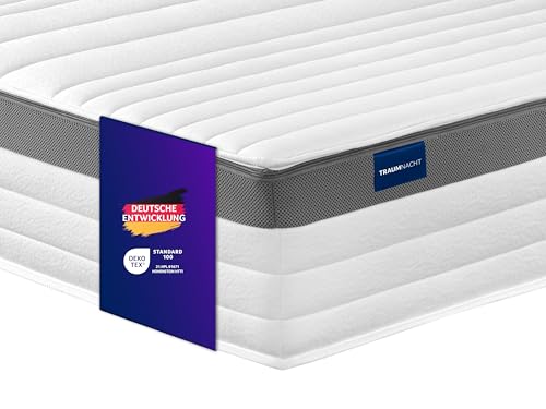 Traumnacht Exklusiv 7-Zonen 1.000er Tonnentaschenfederkernmatratze, Stiftung Warentest Testurteil Gut - Ausgabe 10/2023, 23 cm Premiumhöhe, Öko-Tex zertifiziert, Härtegrad 4 (H4), 100 x 220 cm