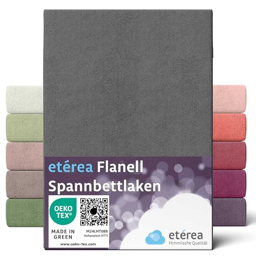 ETÉREA Flanell Spannbettlaken 140x200cm - 160x200-100% Baumwolle - Bettlaken Spannbetttuch 140x200cm - 160x200 - Bed Sheets Matratzenbezug - Biber Spannbettlaken Baumwolle - OEKOTEX - Anthrazit