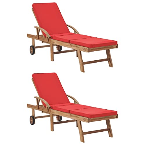 ZQQLVOO Sonnenliegen mit Auflagen 2 STK. Massivholz Teak Rot Outdoor Gartenliege Freizeitliege Liege Garten Poolliege Geeignet für Garten, Terrasse, Hinterhof, Poolside