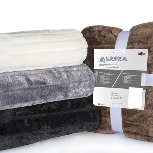 CelinaTex XXL-Kuscheldecke 200 x 240 cm Natur Sofadecke Tagesdecke Wohndecke Fellimitat Webpelz Nerz Optik Fleece Oeko-TEX Alaska