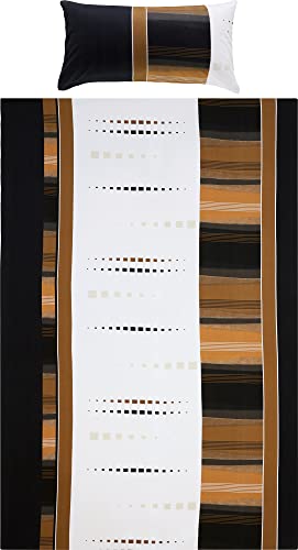 Erwin Müller Bettwäsche, Bettgarnitur Single-Jersey braun-schwarz-weiß Größe 135x200 cm (80x80 cm) - anschmiegsame Qualität, bügelfrei, pflegeleicht, mit praktischem Reißverschluss (weitere Größen)