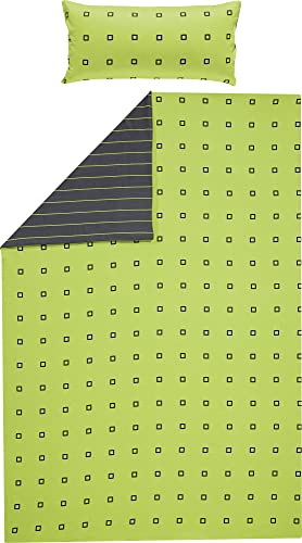 Erwin Müller Satin-Bettwäsche, Wendebettwäsche, 100% Baumwolle grün-anthrazit Größe 135x200 cm (40x80 cm) - atmungsaktiv, temparaturausgleichend, mit Reißverschluss (weitere Farben, Größen)